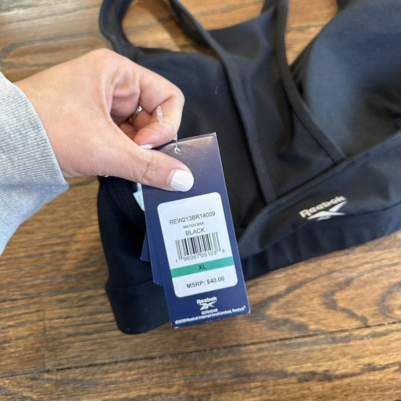 REEBOK MATCH BRA BLACK /BLACK MESH REW211BR02006 Large MSRP $40 NEW P0442 - Picture 3 of 4